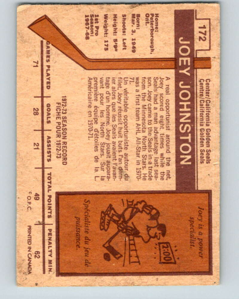 1973-74 O-Pee-Chee #172 Joey Johnston California Golden Seals V8491