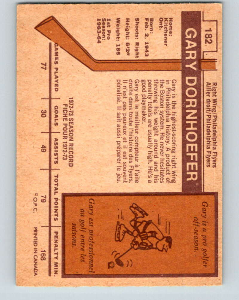 1973-74 O-Pee-Chee #182 Gary Dornhoefer Philadelphia Flyers V8508