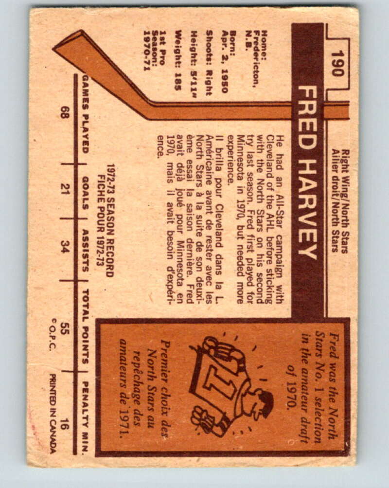 1973-74 O-Pee-Chee #190 Buster Harvey Minnesota North Stars V8519