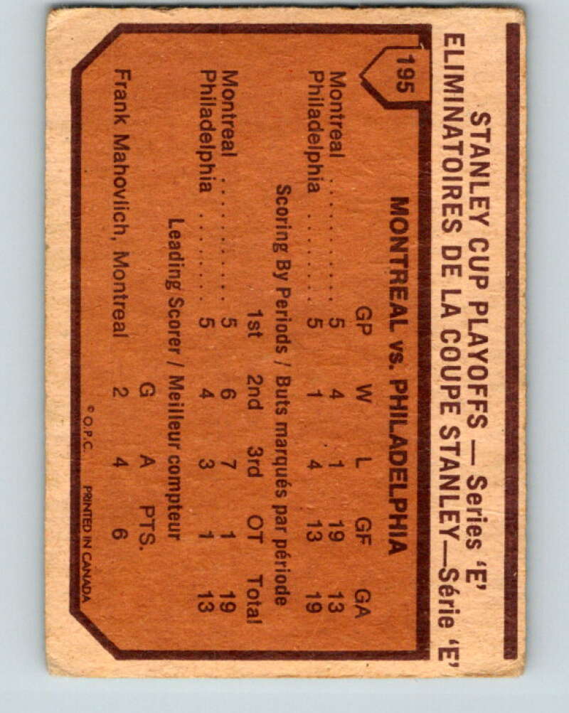 1973-74 O-Pee-Chee #195 Series E Canadiens/Flyers V8530