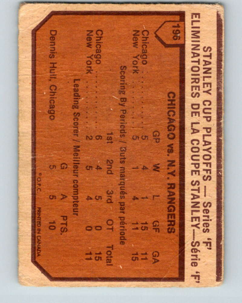 1973-74 O-Pee-Chee #196 Series F Blackhawks/Rangers V8531