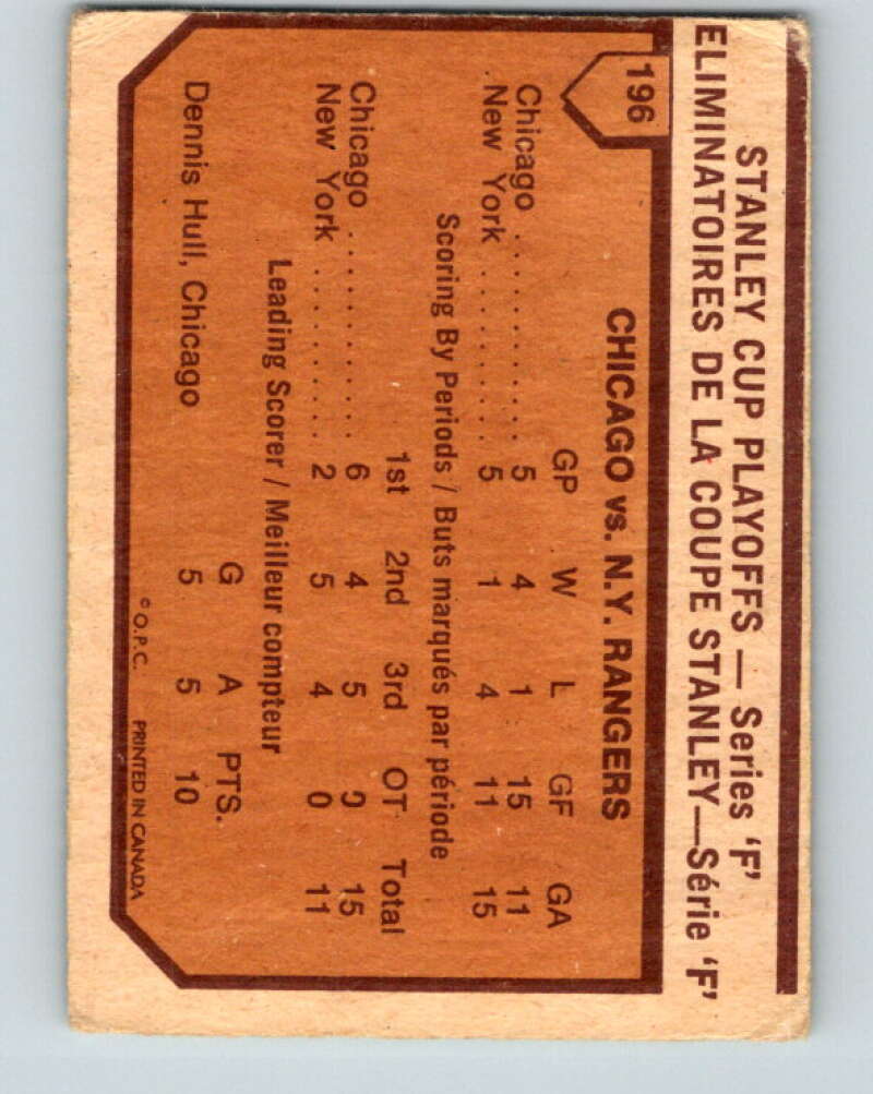 1973-74 O-Pee-Chee #196 Series F Blackhawks/Rangers V8532