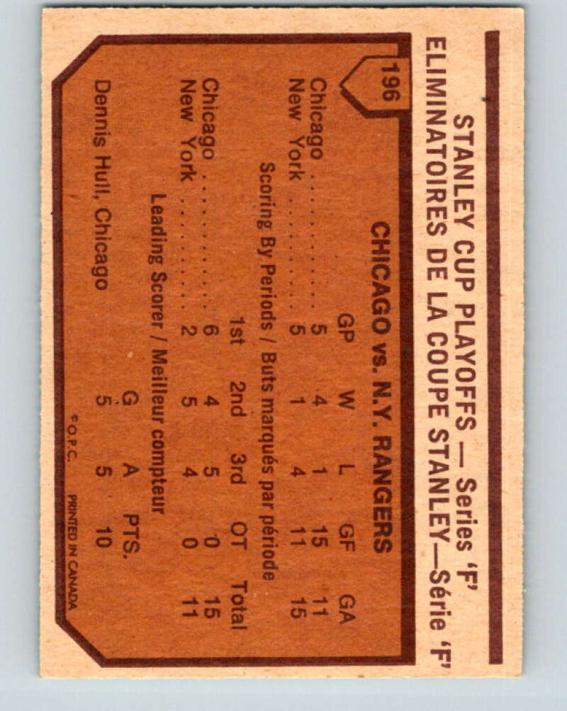 1973-74 O-Pee-Chee #196 Series F Blackhawks/Rangers V8533