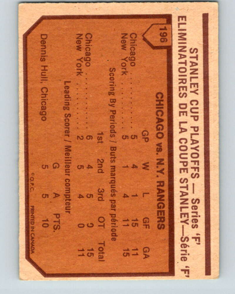 1973-74 O-Pee-Chee #196 Series F Blackhawks/Rangers V8535