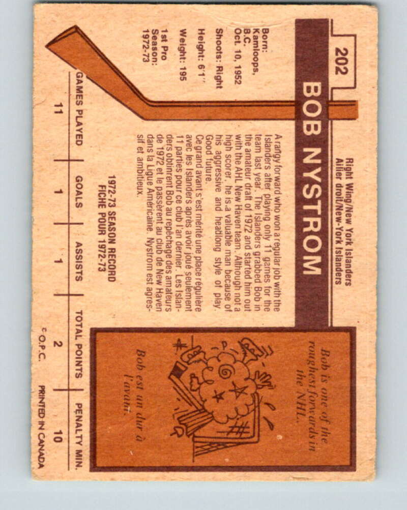 1973-74 O-Pee-Chee #202 Bob Nystrom RC Rookie New York Islanders V8547
