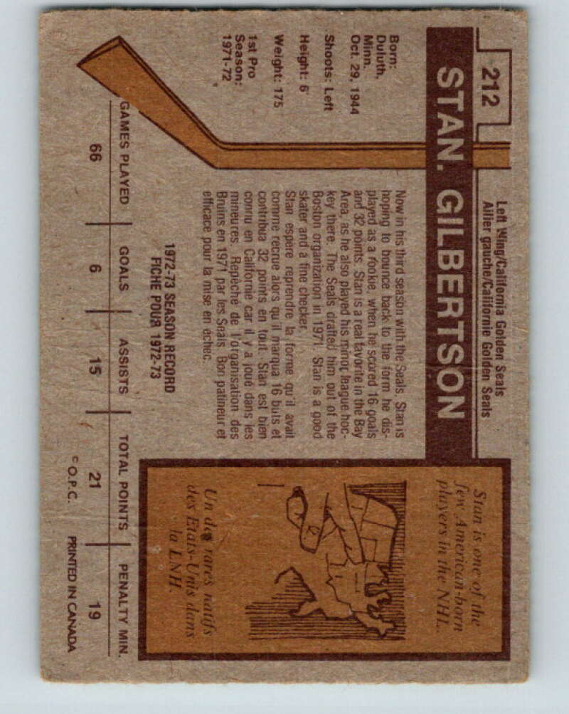1973-74 O-Pee-Chee #212 Stan Gilbertson California Golden Seals V8570
