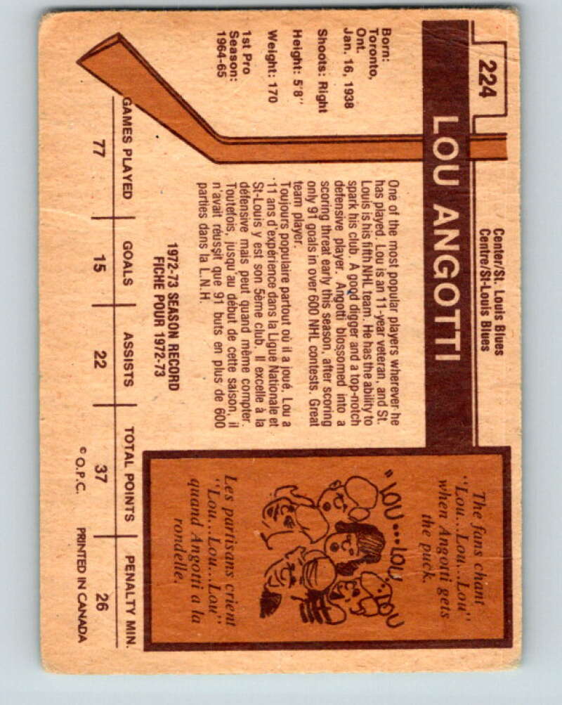 1973-74 O-Pee-Chee #224 Lou Angotti St. Louis Blues V8582