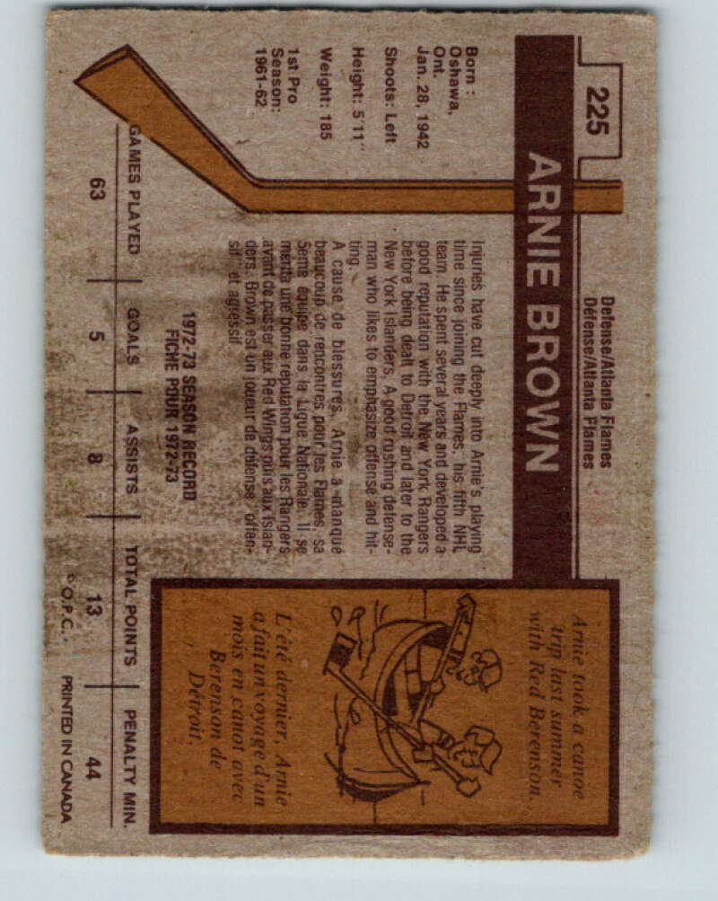 1973-74 O-Pee-Chee #225 Arnie Brown Atlanta Flames V8585