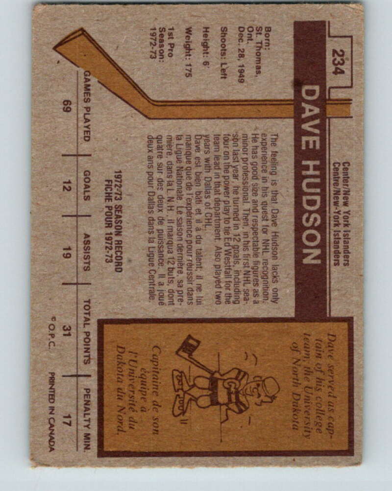 1973-74 O-Pee-Chee #234 Dave Hudson New York Islanders V8601