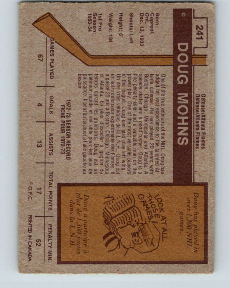 1973-74 O-Pee-Chee #241 Doug Mohns Atlanta Flames V8613