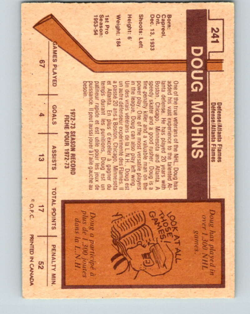 1973-74 O-Pee-Chee #241 Doug Mohns Atlanta Flames V8614