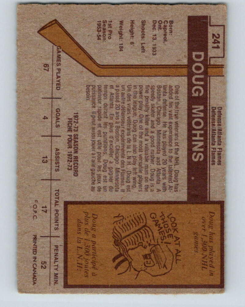 1973-74 O-Pee-Chee #241 Doug Mohns Atlanta Flames V8615