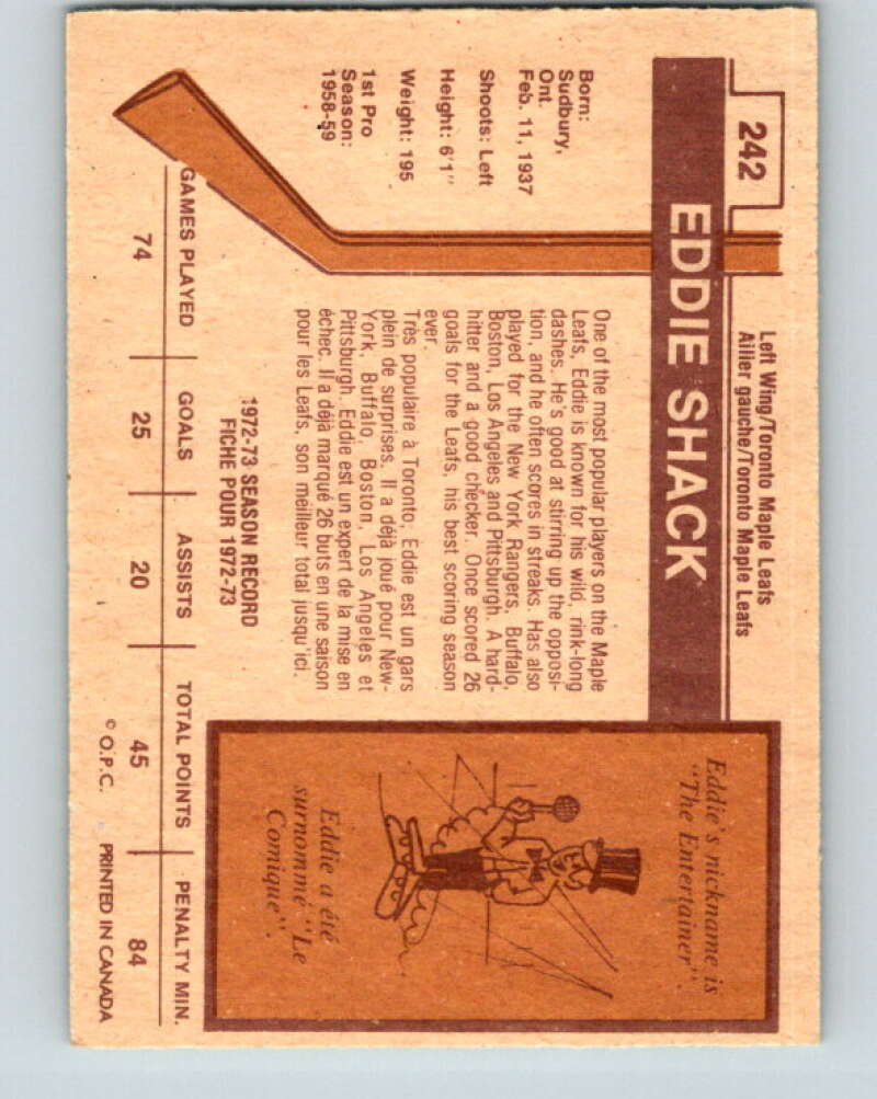 1973-74 O-Pee-Chee #242 Eddie Shack Toronto Maple Leafs V8617