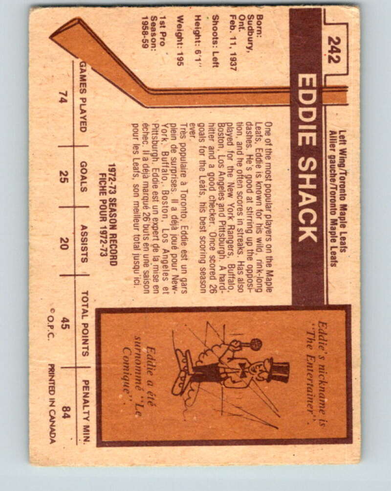 1973-74 O-Pee-Chee #242 Eddie Shack Toronto Maple Leafs V8618