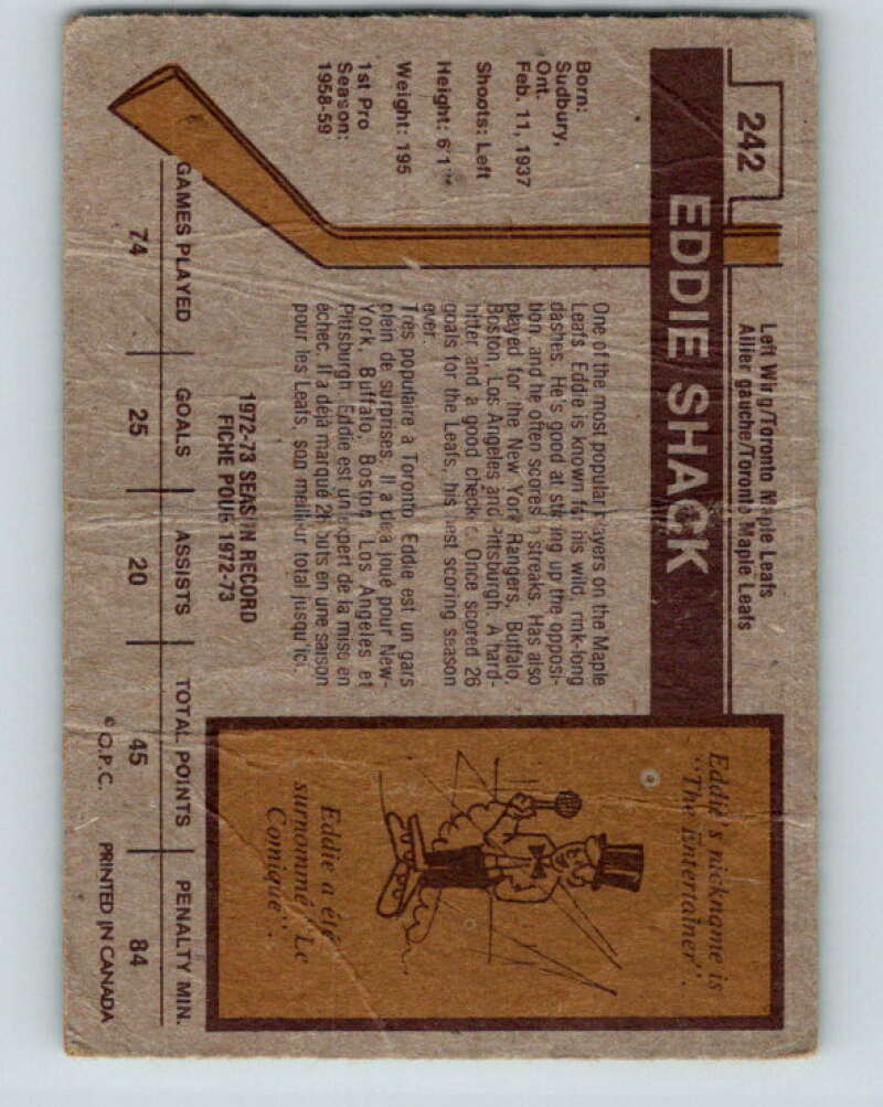 1973-74 O-Pee-Chee #242 Eddie Shack Toronto Maple Leafs V8619