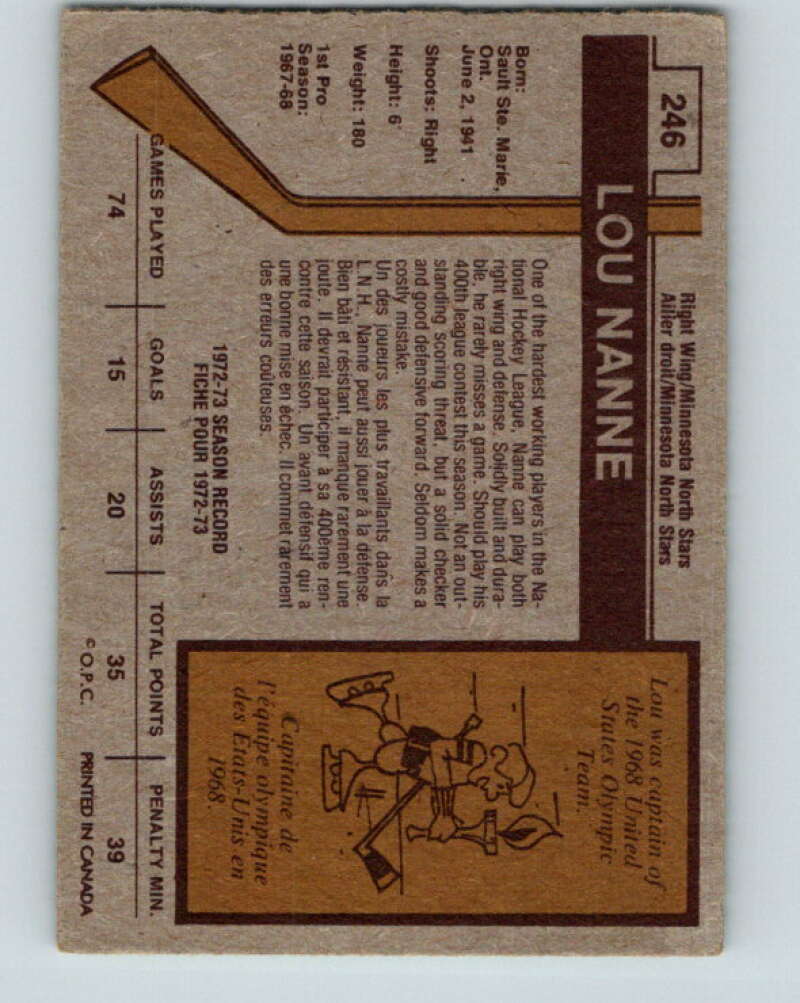 1973-74 O-Pee-Chee #246 Lou Nanne Minnesota North Stars V8626