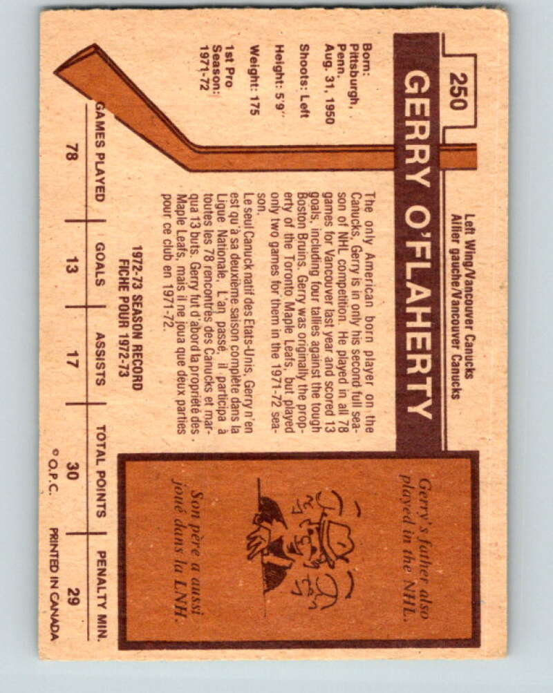 1973-74 O-Pee-Chee #250 Gerry O'Flaherty Vancouver Canucks V8627