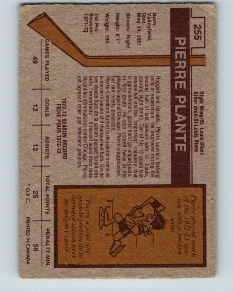 1973-74 O-Pee-Chee #255 Pierre Plante RC Rookie St. Louis Blues V8633