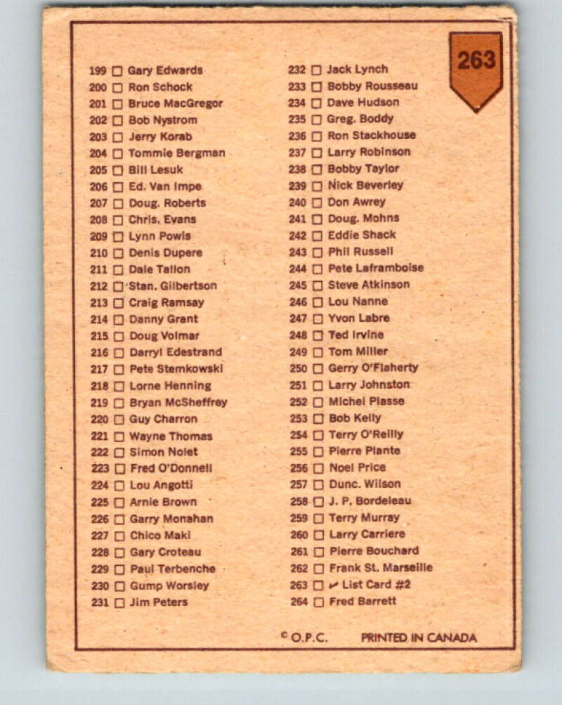 1973-74 O-Pee-Chee #263 Checklist V8645