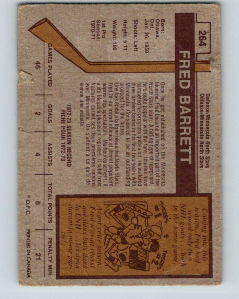 1973-74 O-Pee-Chee #264 Fred Barrett Minnesota North Stars V8647
