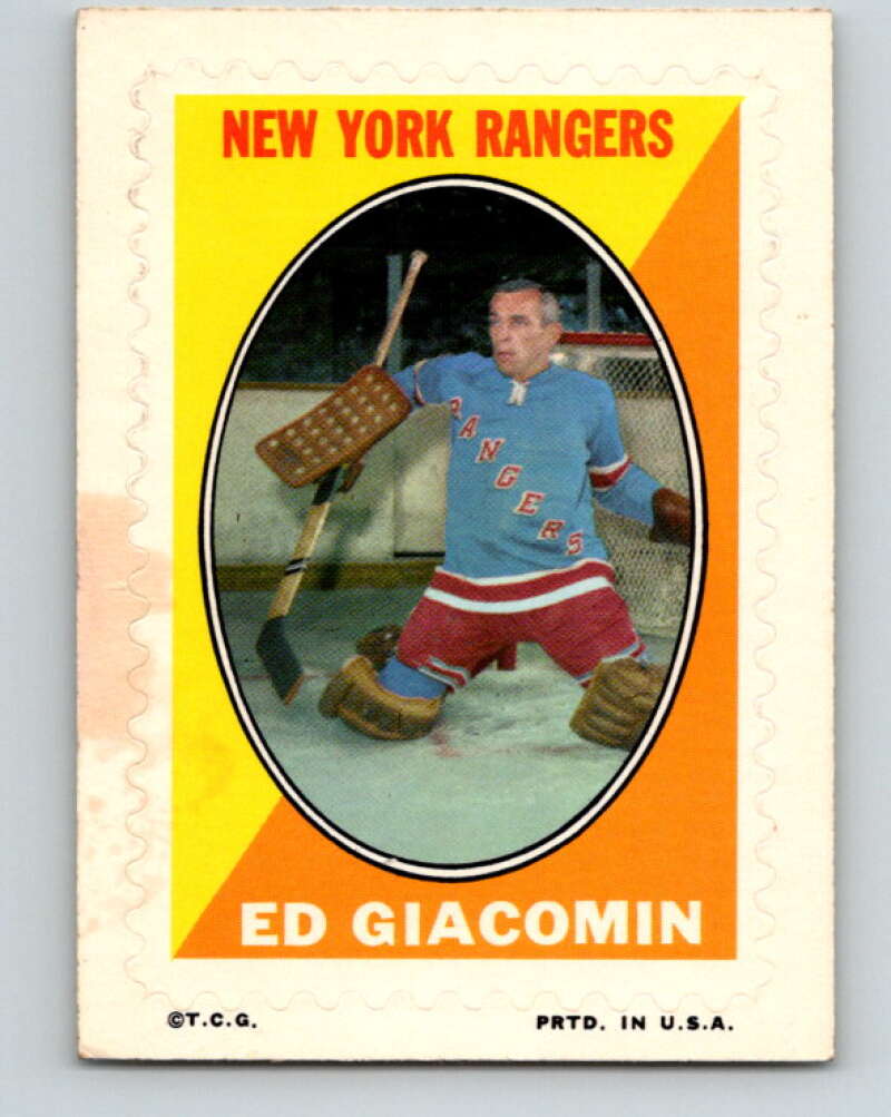 1970-71 Topps Sticker Stamps #9 Ed Giacomin New York Rangers V8663