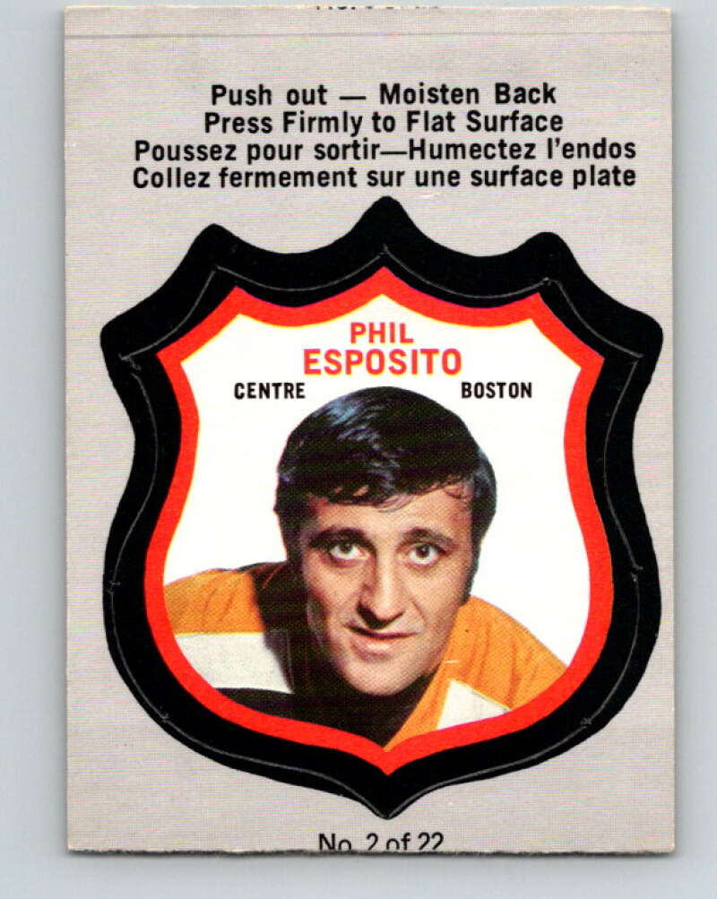 1972-73 O-Pee-Chee Player Crests #2 Phil Esposito Boston Bruins V8694