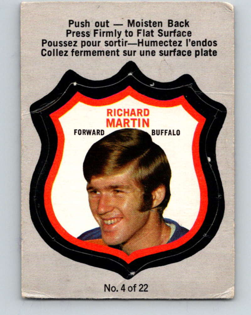 1972-73 O-Pee-Chee Player Crests #4 Rick Martin Buffalo Sabres V8697
