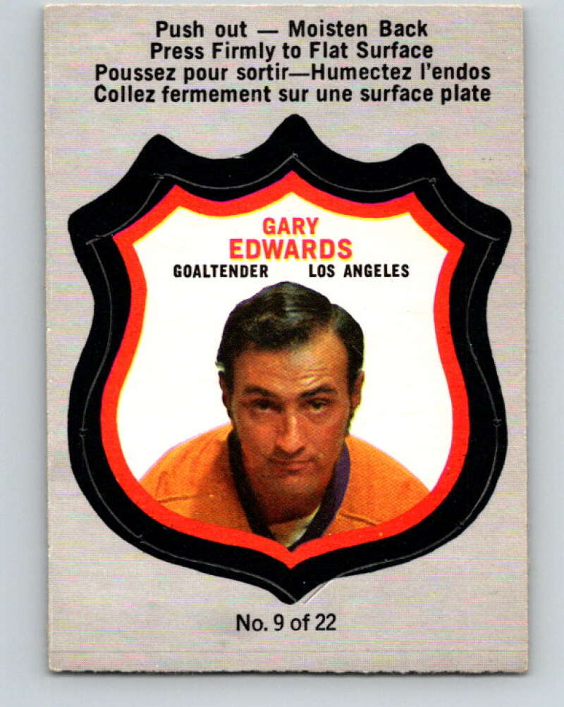 1972-73 O-Pee-Chee Player Crests #9 Gary Edwards Los Angeles Kings V8706