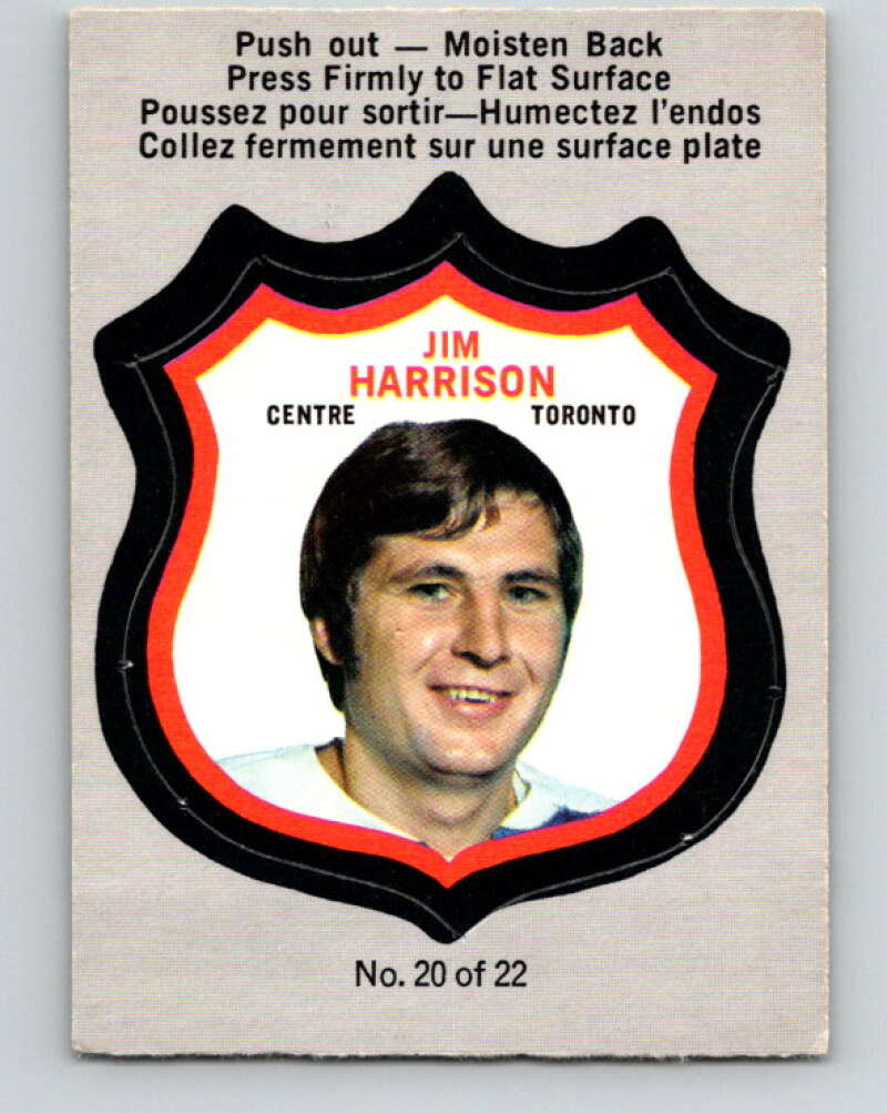1972-73 O-Pee-Chee Player Crests #20 Jim Harrison Leafs V8730