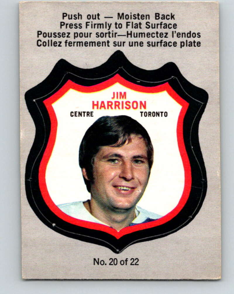 1972-73 O-Pee-Chee Player Crests #20 Jim Harrison Leafs V8731