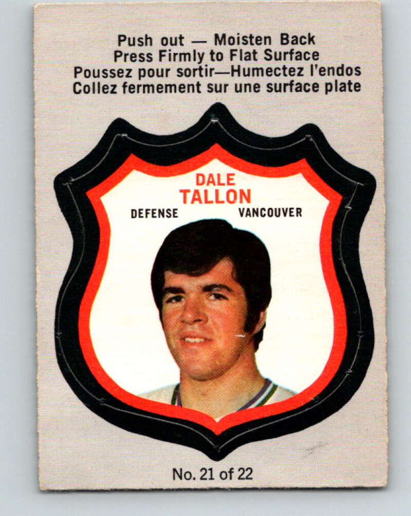 1972-73 O-Pee-Chee Player Crests #21 Dale Tallon Vancouver Canucks V8733