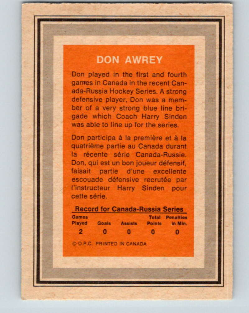 1972-73 O-Pee-Chee Team Canada #1 Don Awrey V8737