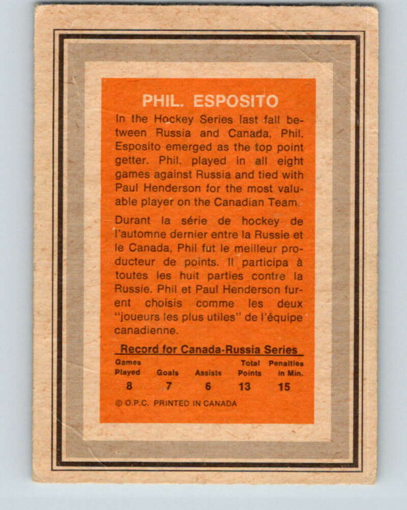 1972-73 O-Pee-Chee Team Canada #9 Phil Esposito V8753