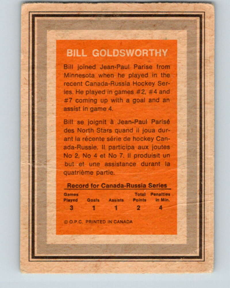 1972-73 O-Pee-Chee Team Canada #12 Bill Goldsworthy V8758