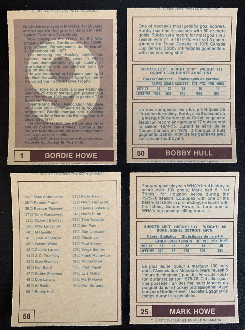 1977-78 WHA O-Pee-Chee NHL Hockey Complete Set 1-66 MINT *0173