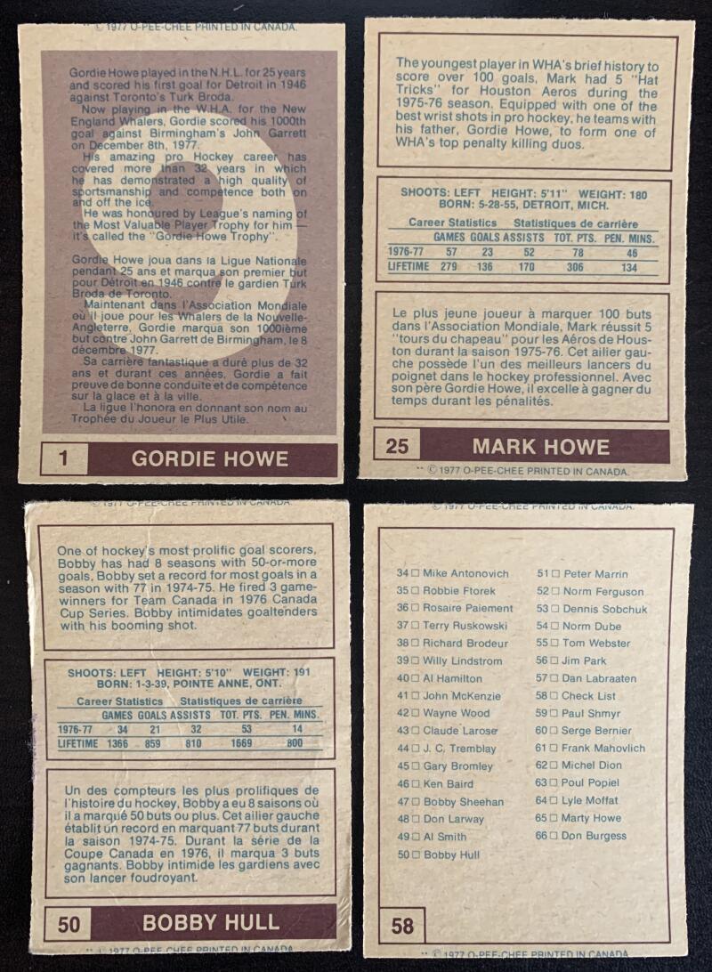 1977-78 WHA O-Pee-Chee NHL Hockey Complete Set 1-66 *0175