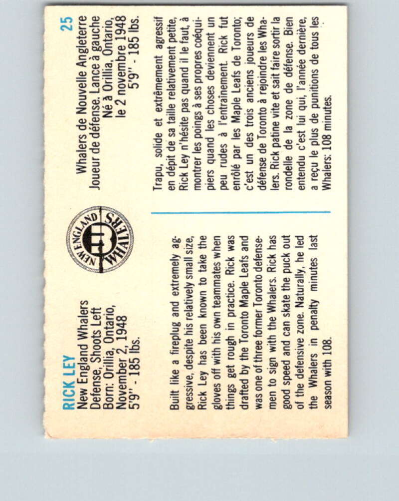 1973-74 Quaker Oats WHA #25 Rick Ley New England Whalers V8919