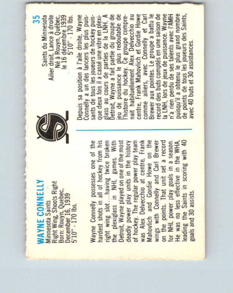 1973-74 Quaker Oats WHA #35 Wayne Connelly Minnesota V8939