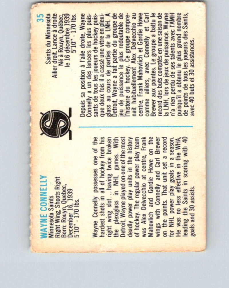 1973-74 Quaker Oats WHA #35 Wayne Connelly Minnesota V8940