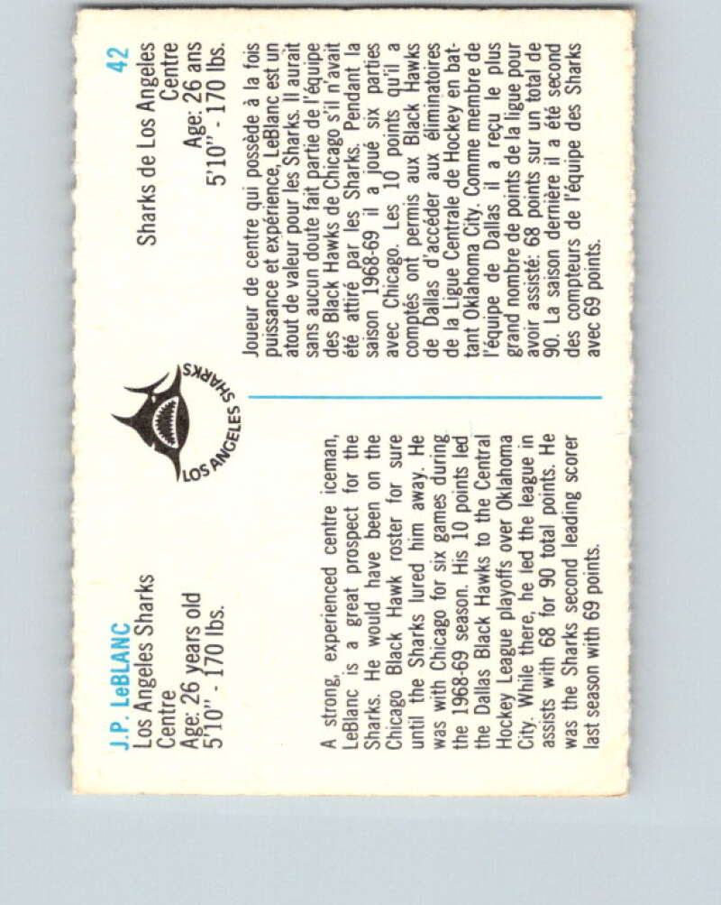 1973-74 Quaker Oats WHA #42 Jean-Paul LeBlanc Los Angeles V8947
