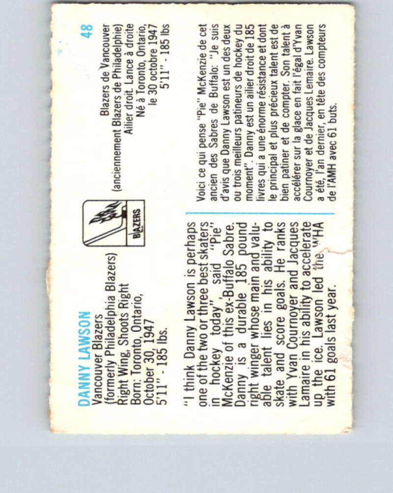 1973-74 Quaker Oats WHA #48 Danny Lawson Vancouver Blazers V8956