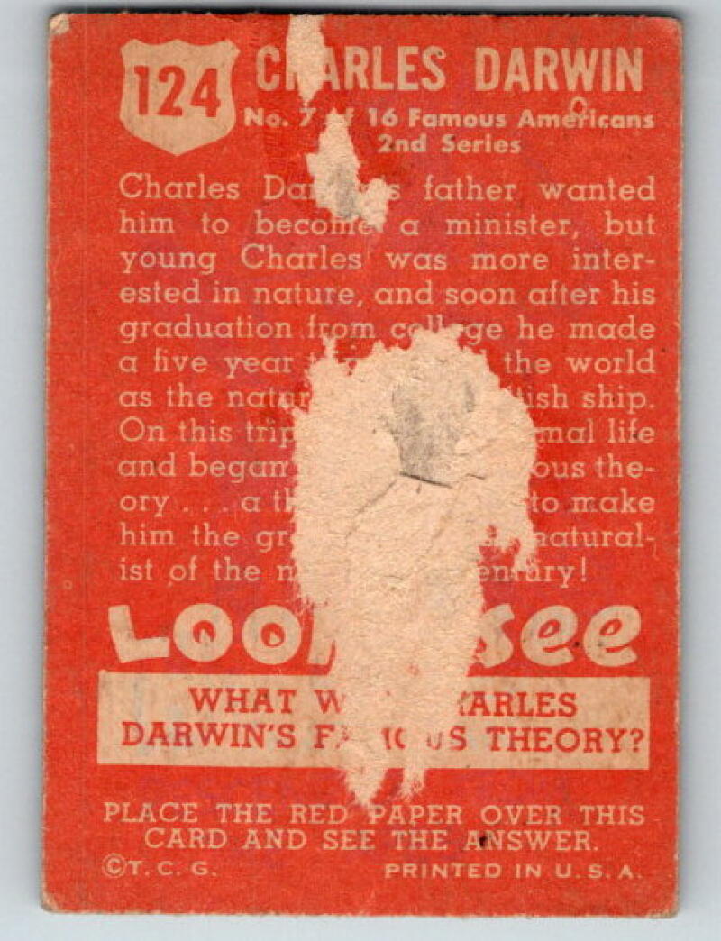 1952 Topps Look 'n See #124 Charles Darwin Vintage Card V8966