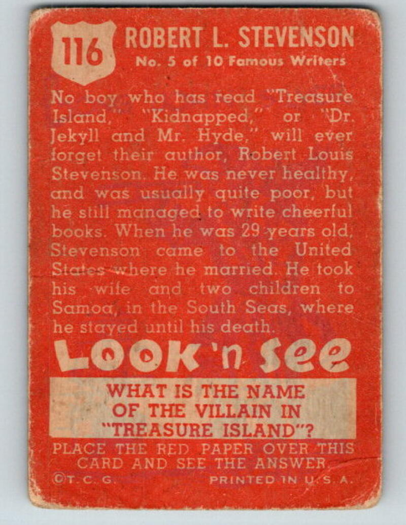 1952 Topps Look 'n See #116 Robert L. Stevenson Vintage Card V8967