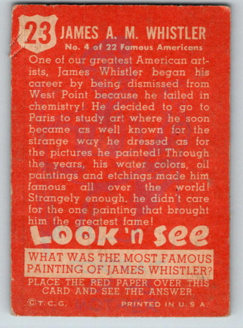 1952 Topps Look 'n See #23 James A.M. Whistler Vintage Card V8978