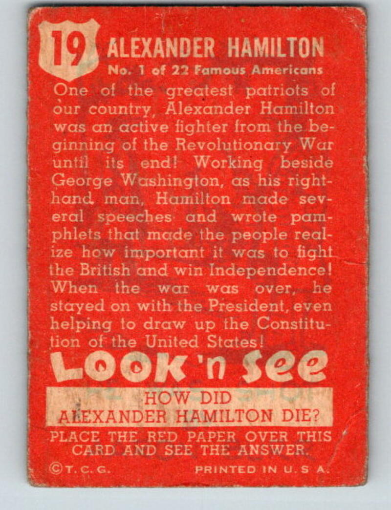 1952 Topps Look 'n See #19 Alexander Hamilton Vintage Card V8982