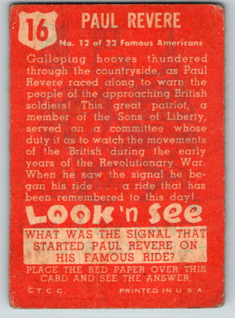 1952 Topps Look 'n See #16 Paul Revere Vintage Card V8985