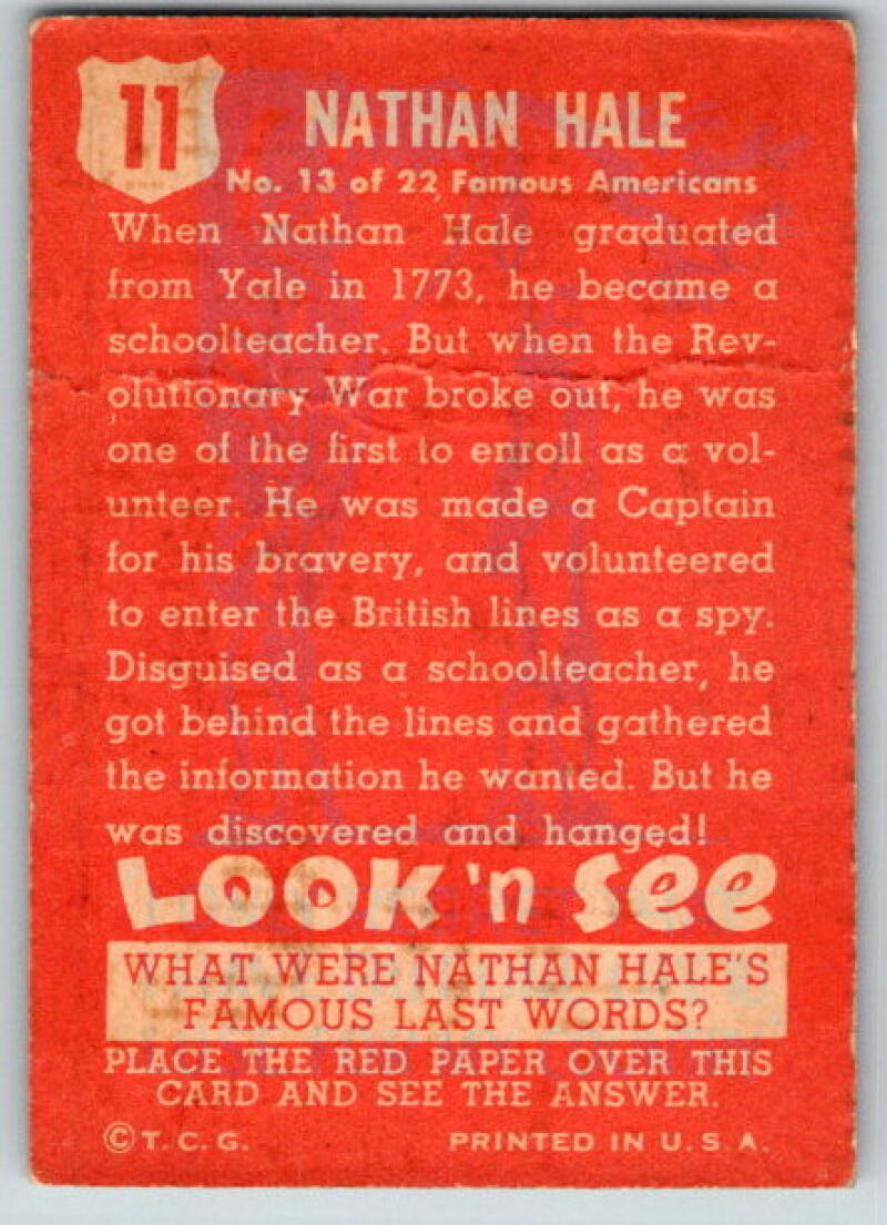 1952 Topps Look 'n See #11 Nathan Hale Vintage Card V8986