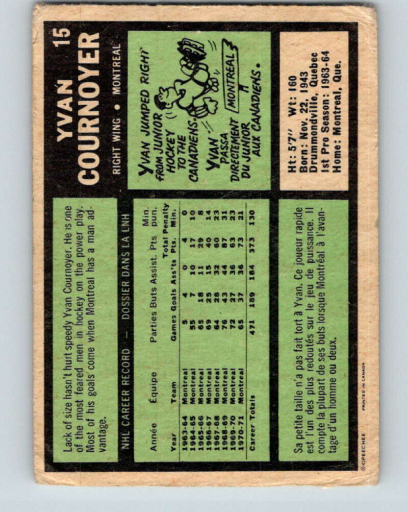 1971-72 O-Pee-Chee #15 Yvan Cournoyer Montreal Canadiens V9018