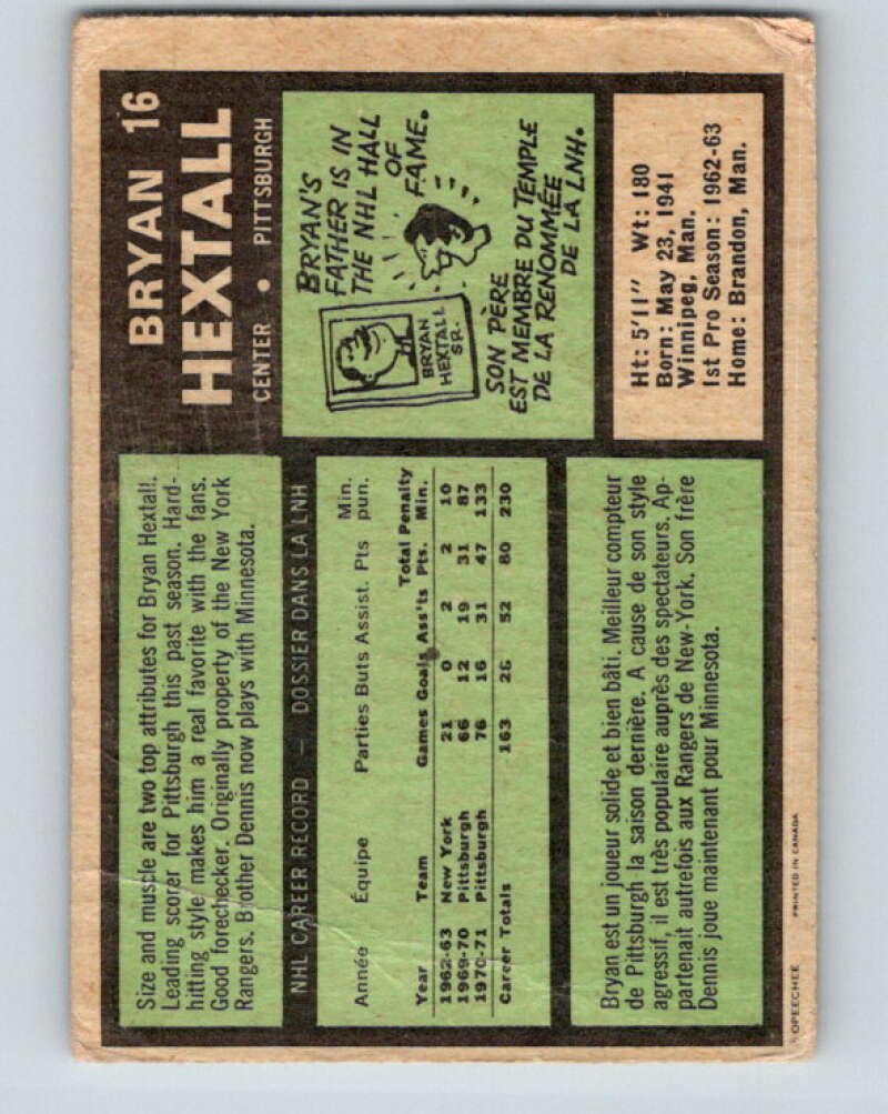 1971-72 O-Pee-Chee #16 Bryan Hextall Pittsburgh Penguins V9021