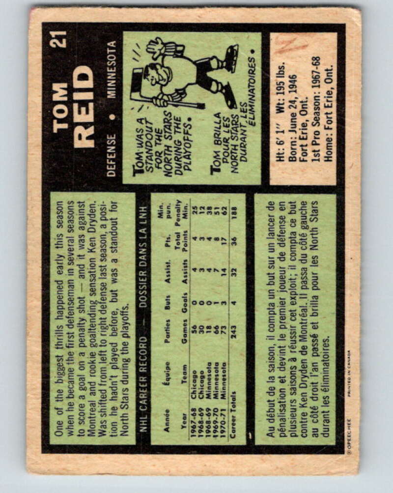 1971-72 O-Pee-Chee #21 Tom Reid Minnesota North Stars V9035